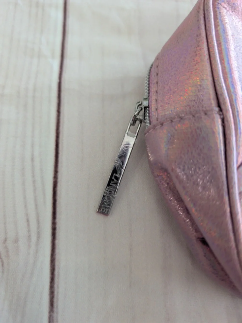 Lancome Paris Cosmetic Pink Shiny Metallic Zip Up Clutch Makeup Bag Case new